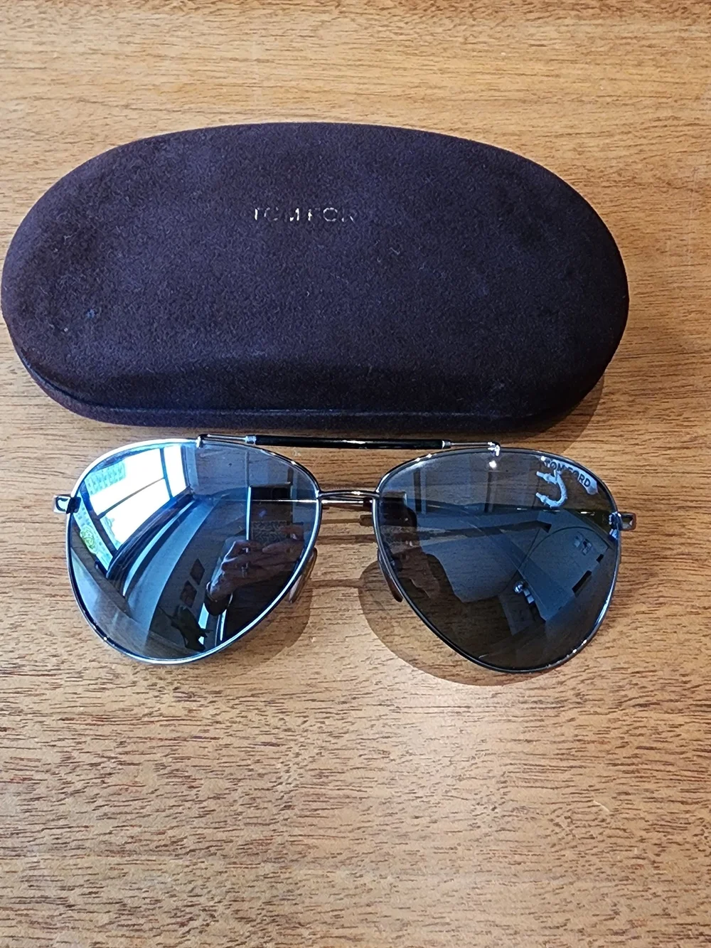 Tom Ford Silver Aviator Sunglasses with Reflective Mirrored Lenses
